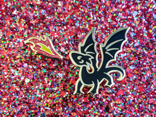Black Dragon with Flame Lapel Pin